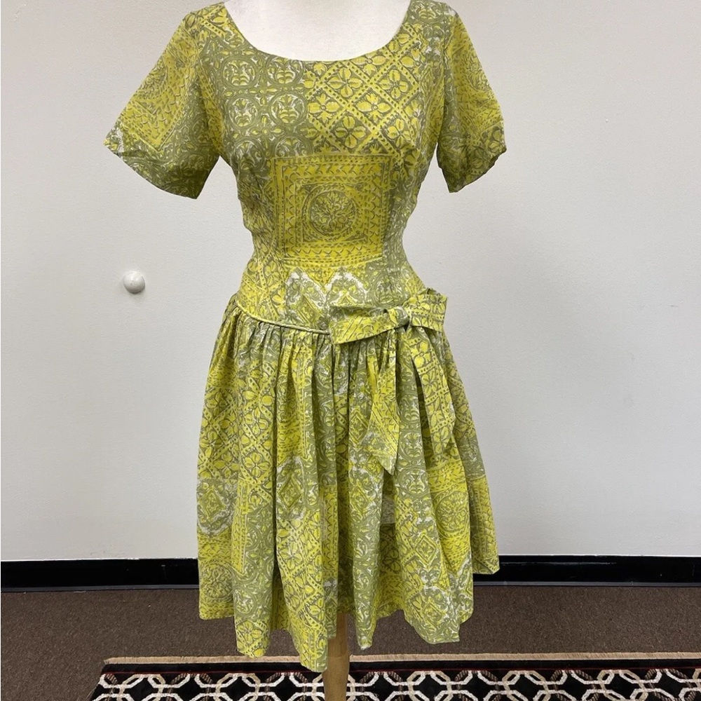 Vintage 50s 60s Kaleidoscope print rockabilly day dress sz XS/S